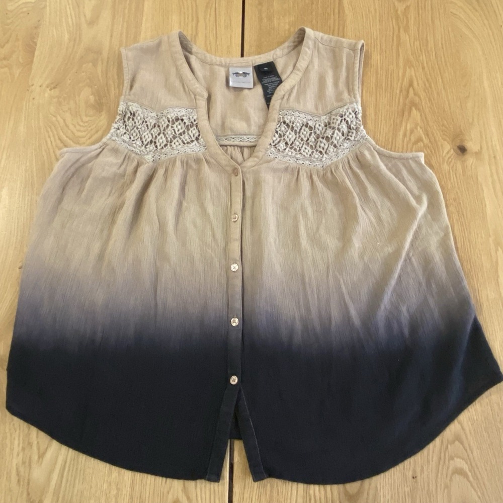 Harley-Davidson Dip Dye Tan Black Crochet Accent Sleeveless Womens XLarge Blouse